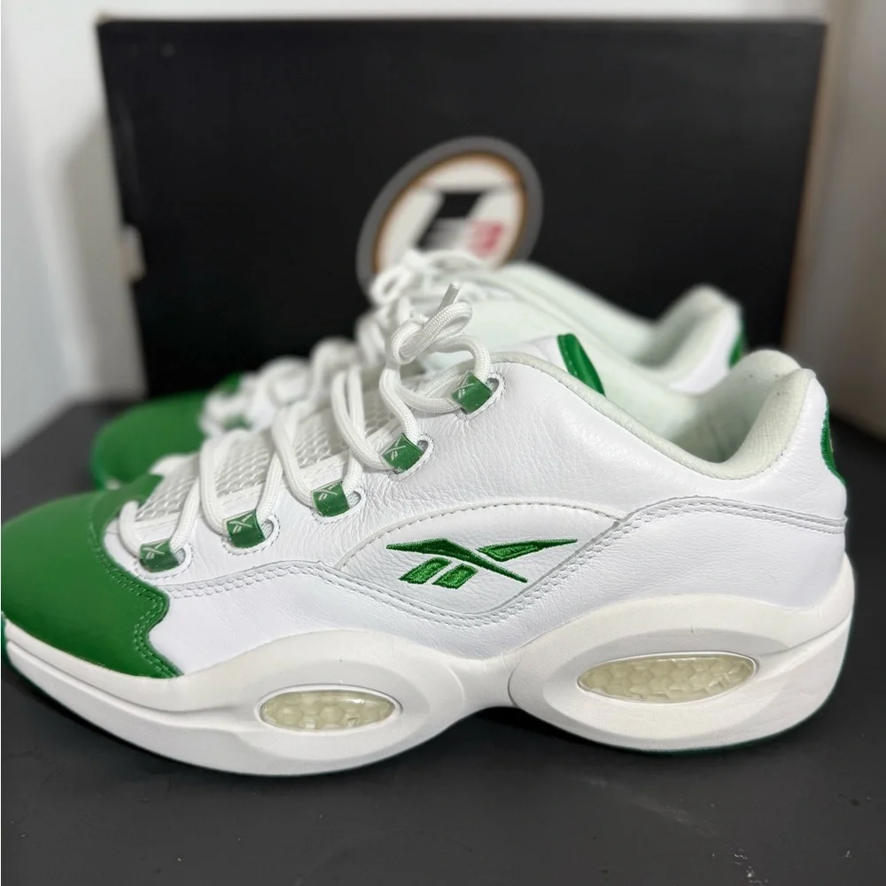 Reebok Question Low Green Toe White Leather Mens 11.5 w/box - Picture 5 of 15